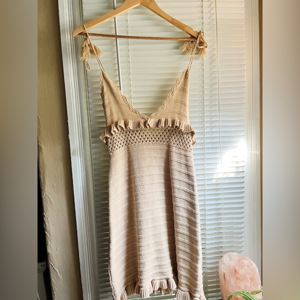 Boho Crochet Ruffle Mini Dress